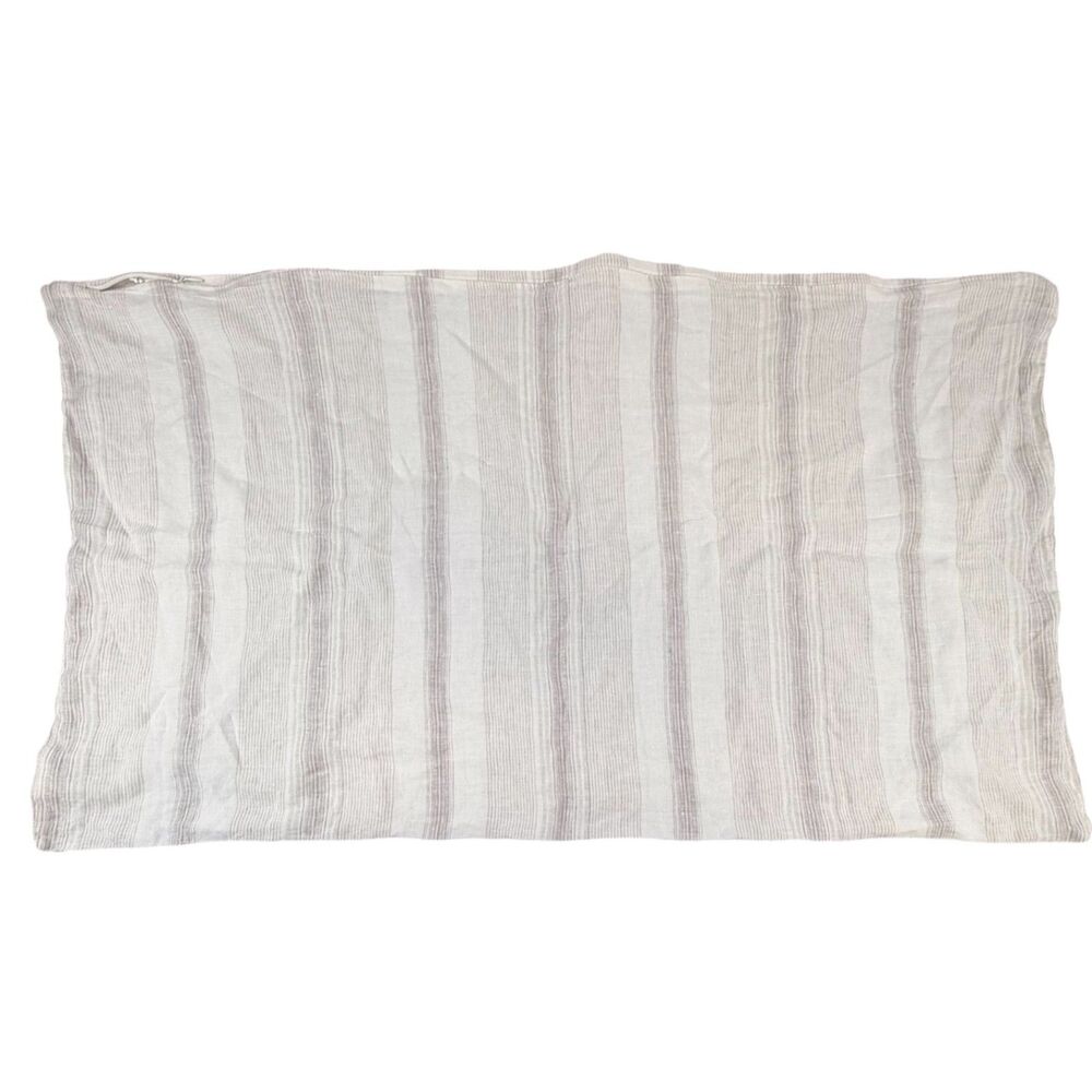 PiuBelle 100% Linen Striped Pillow King Size Pillow Sham Greige & White - Single
